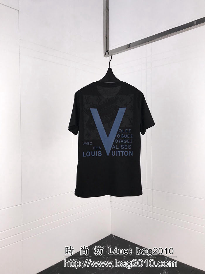 LV路易威登 19ss最新款 前後字母印花 黑色短袖 高版本情侶款 男女同款 ydi2384
